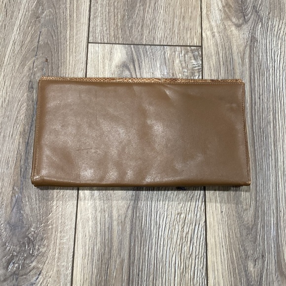 JASMIN VTG Snakeskin Brown Leather Snap Clutch - Picture 2 of 11